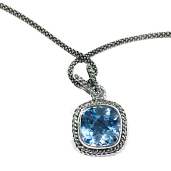 SAMUEL B Cushion Cut Blue Topaz & Popcorn Necklace - Picture 3 of 14